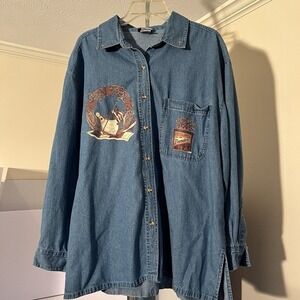 Women's‎ Vintage Embelished Denim Button Down Fall Size 2X